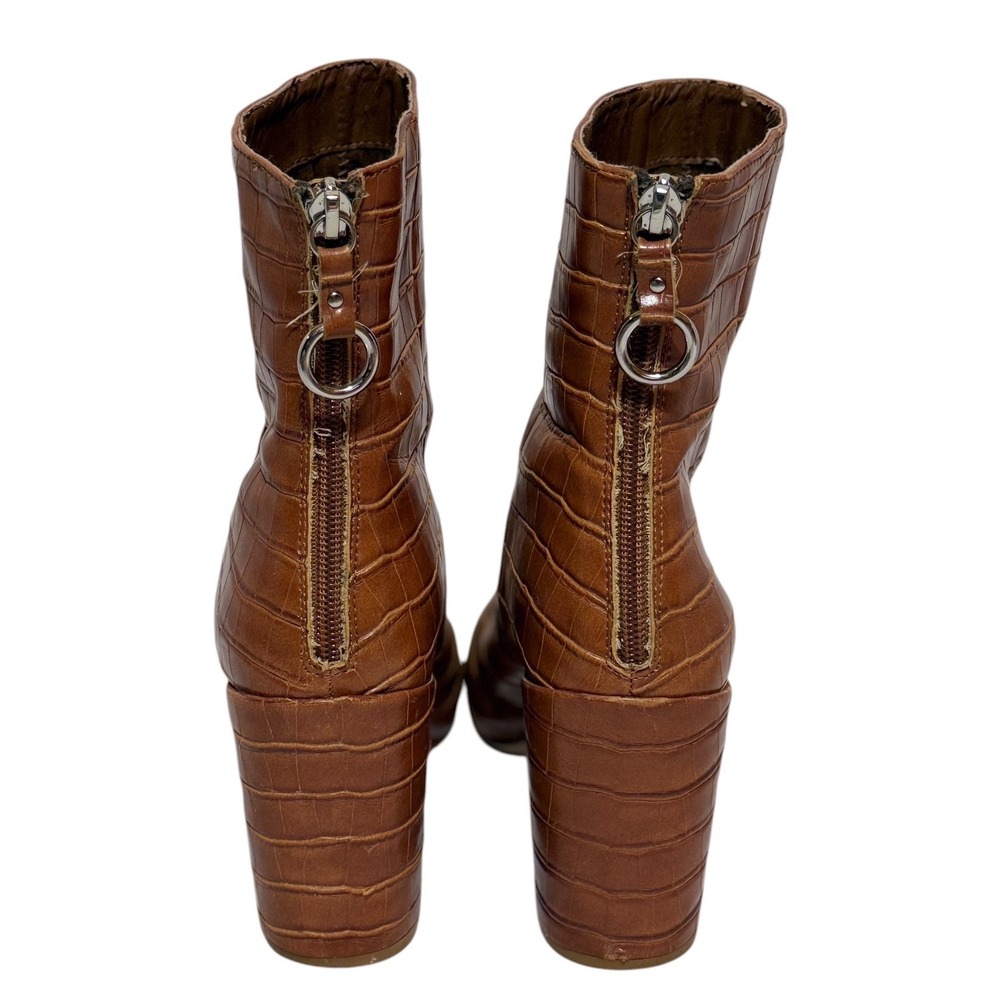 Chinese Laundry Brown Croc Embossed Block Heel Ankle Boots Women's Size 8 - Picture 4 of 6